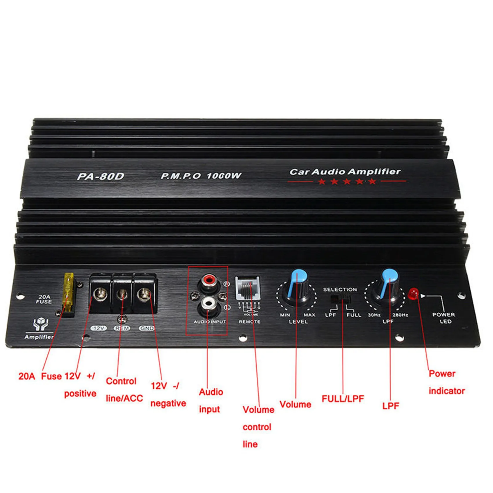 ABZW 2X 12V 1000W أحادية سيارة الصوت مكبر كهربائي قوي باس مضخم الصوت أمبير PA80D