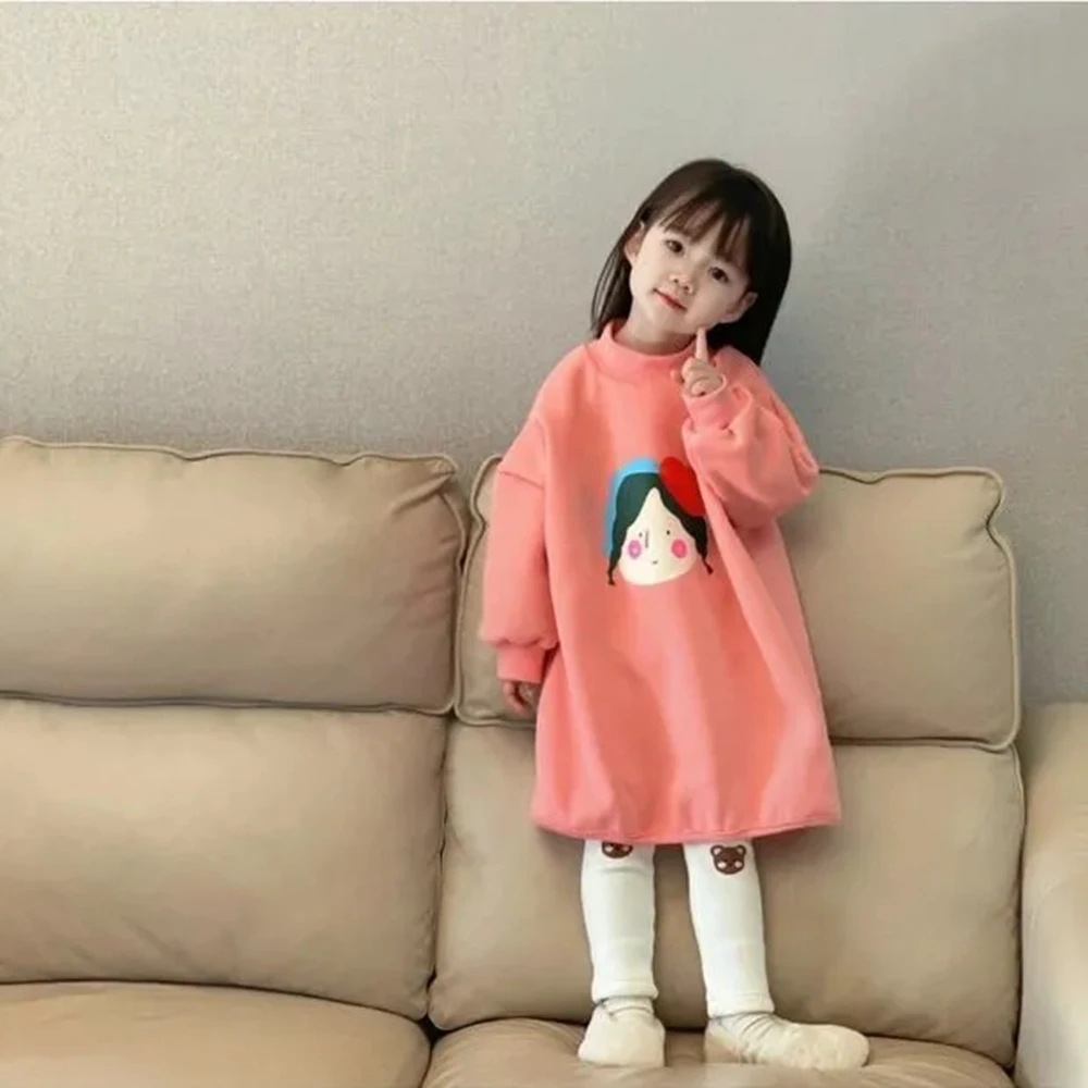 2-12 Years Kids Velvet Sweatshirts Dreses for Girls Warm Pullover Long Hoodies Toddler Baby Fall Casual Dress Outfits Children