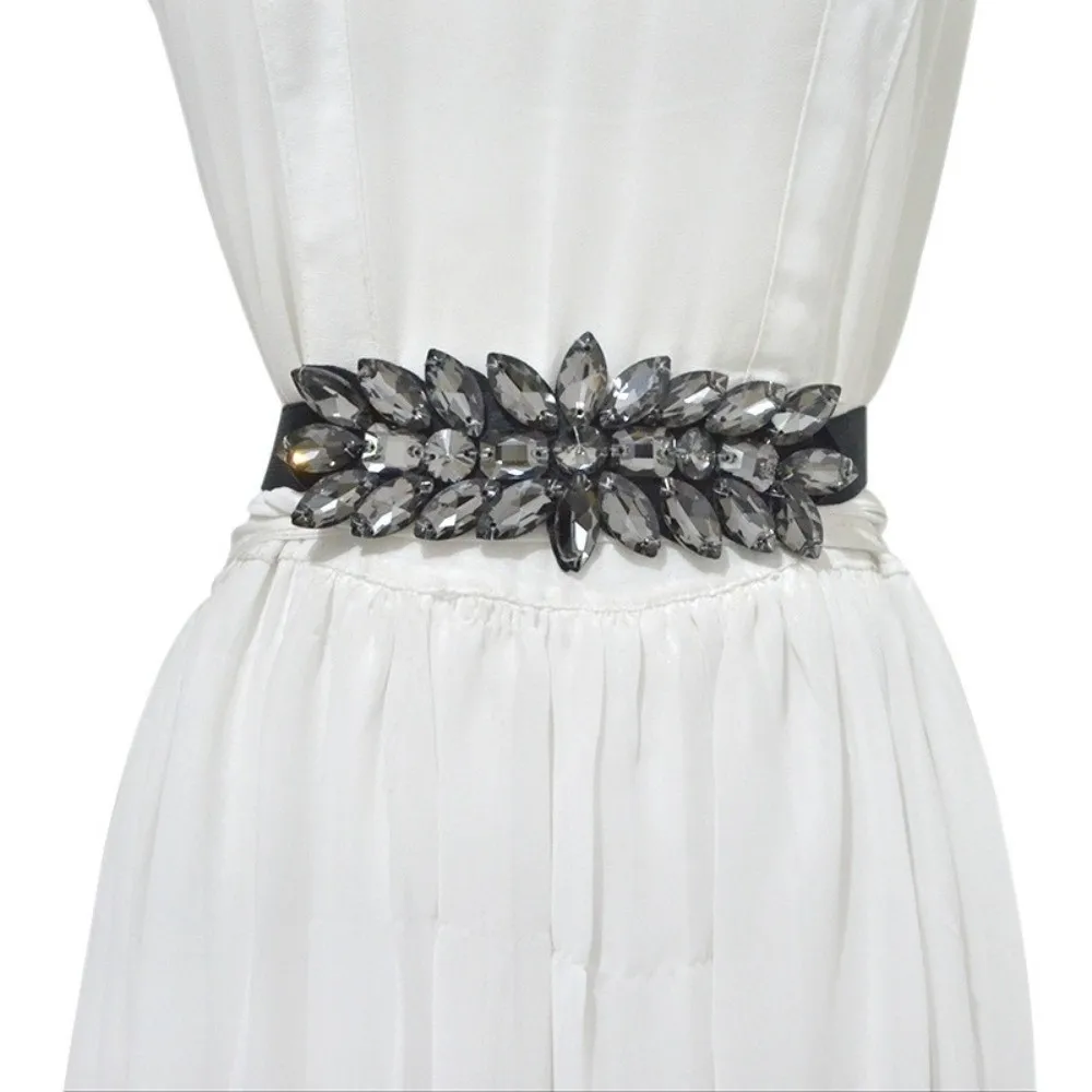 Shiny Crystal Stretch Waist Belt Rhinestone Large-Grain Elastic Waist Belt Exaggerated Ornate Style Sparkly Waist Cincher