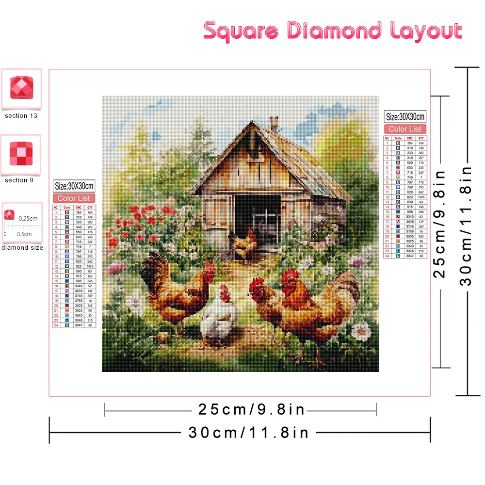 Huacan Diy Diamond Painting Animal Chicken 5d Mosaic Garden Full Drill Embroidery Farm Home Decorative Rhinestone Pictures