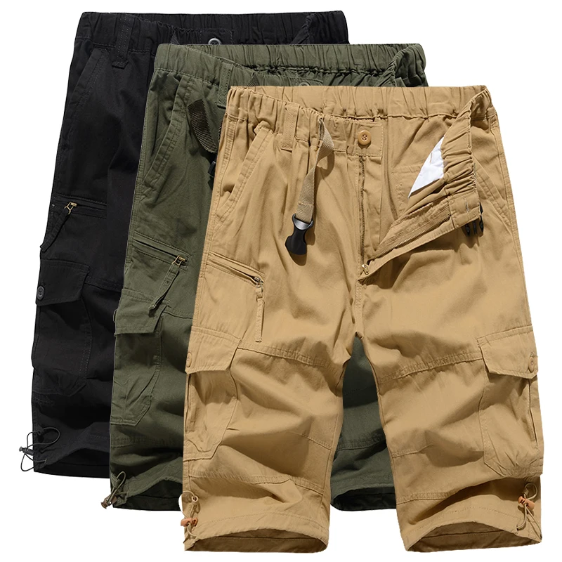 

Men Shorts Cargo Athletic Capri Pants Cotton Gym Black Summer Sport Black with Belt Male Casual Stretch Waist Dungaree Trousers