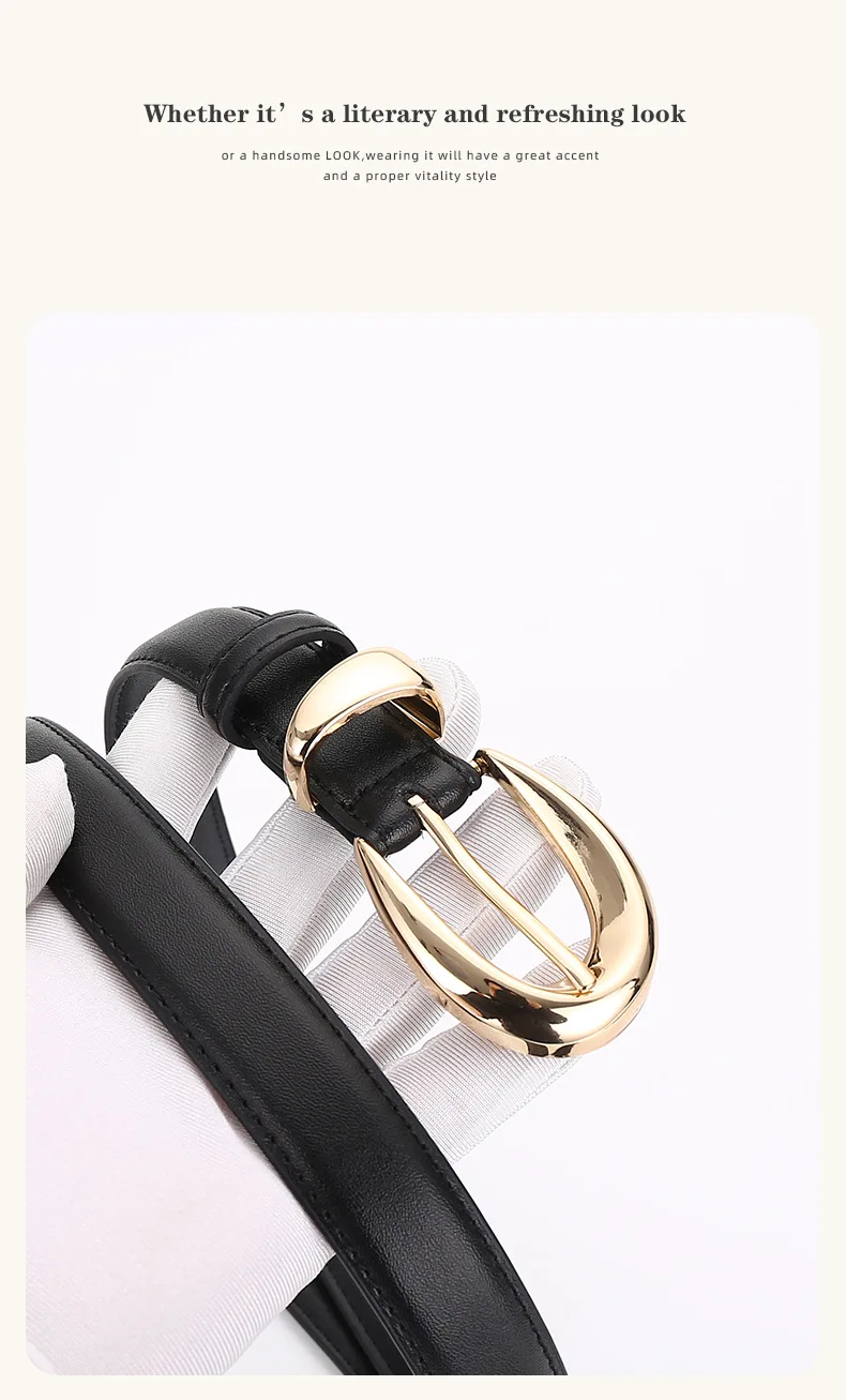 Damen Echtleder-Gürtel, Vielseitiger Dekorativer Grenzüberschreitender Bestseller, Minimalistische Dornschließe, Business-Casual Hosengürtel – Detail 16
