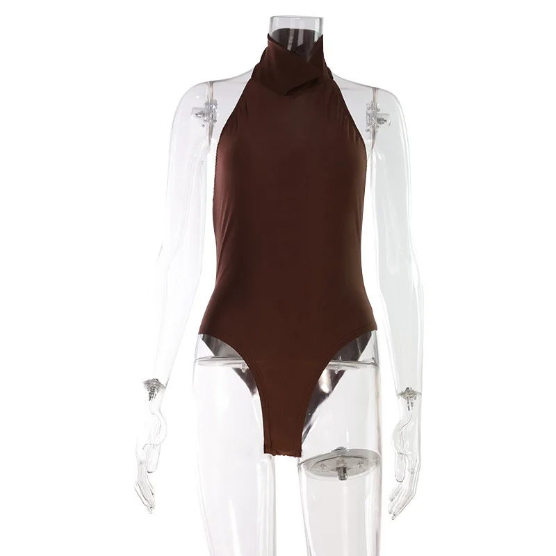 Frauen Neue Mode Temperament Halb-rollkragen Sexy Backless Ärmel Einfarbig Spice Girl Onesie