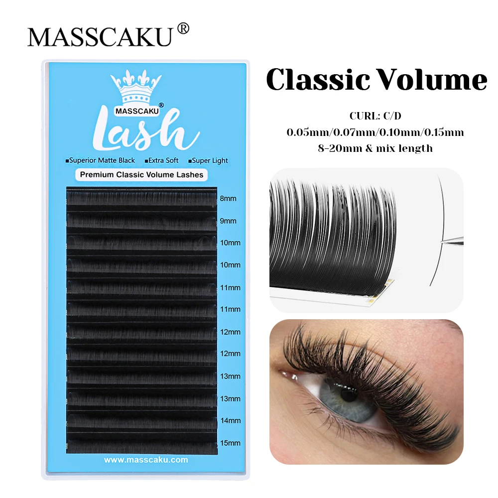 

MASSCAKU 0.05/0.07/0.10/0.15mm Thickness Korea PBT Fiber Regular Lashes Wispy Lightweight Classic Volume Lash without Scattering