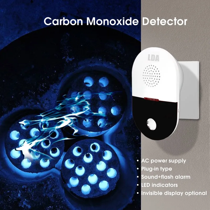 AC110-220V Plug In Monoxide Alarm Poisoning CO Gas Monitor Carbon Monoxide Detector For Home Travel RV Camper Trailer