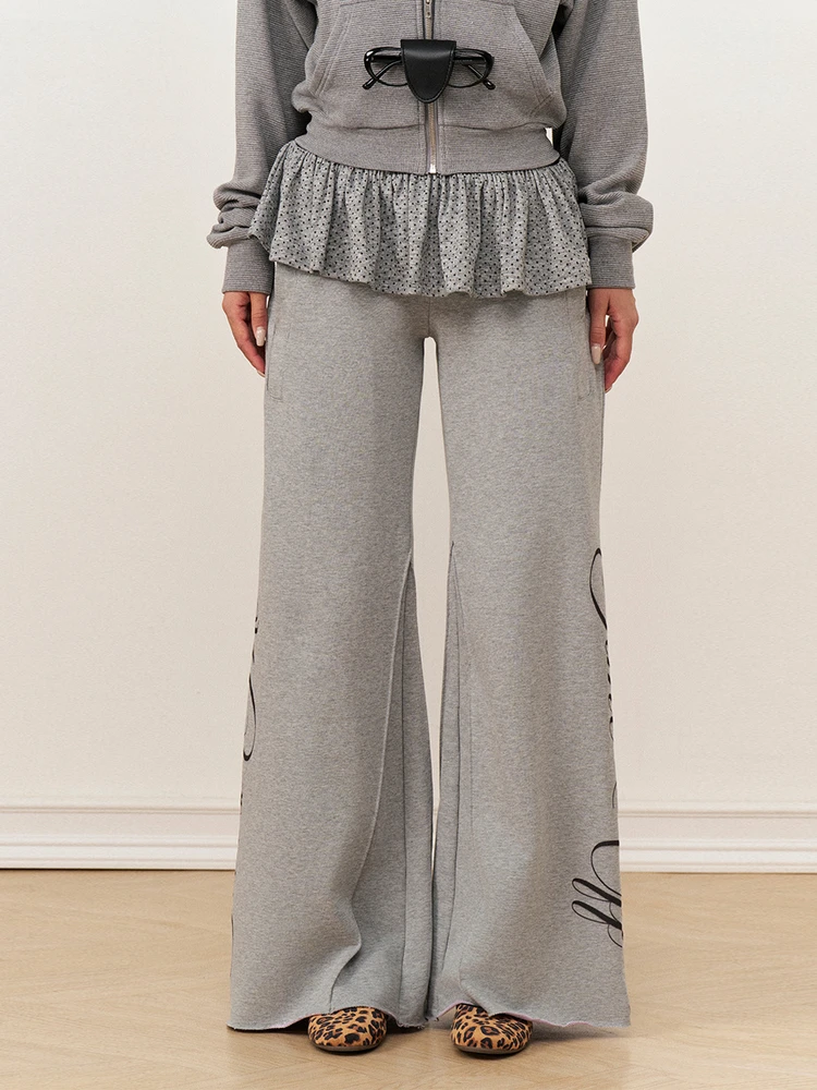 

AXIA Vintage ey Wide Leg Sweatpants Women's Design Sensation Small Cro Frayed Hem Loose Straight Casual Sports Pants