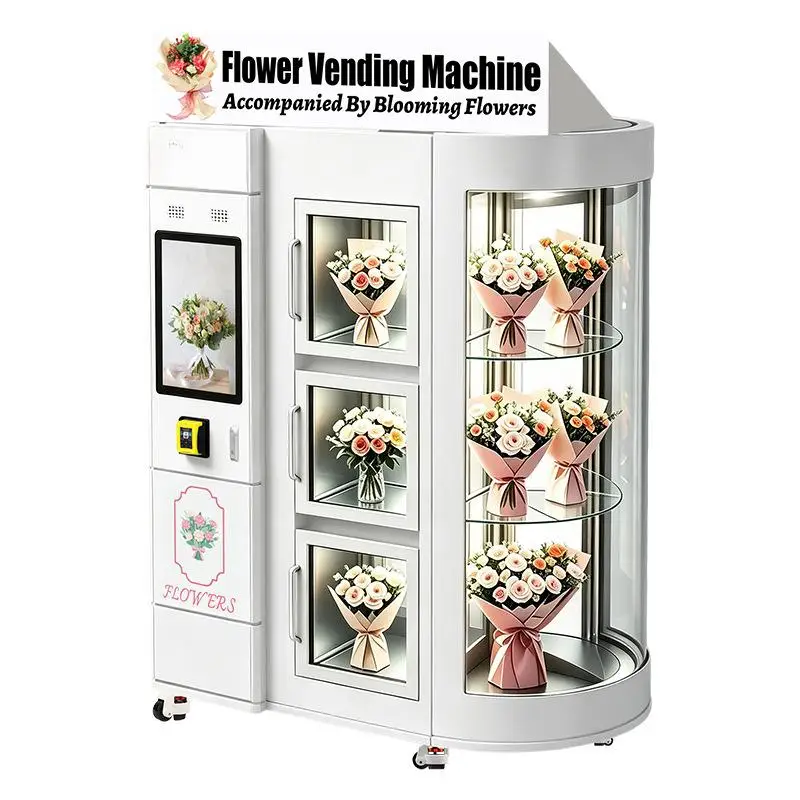 Automatic Refrigerated Rotating Flower Vending Machine 110/220V Fresh Bouquet Outdoor Commercial 24/7 Smart CE Customized
