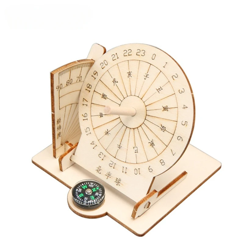 1pcs Equatorial Sundial Clock Wooden Building Scientific Model DIY Teaching Aid Educational Toys for Kids Desk Accessories