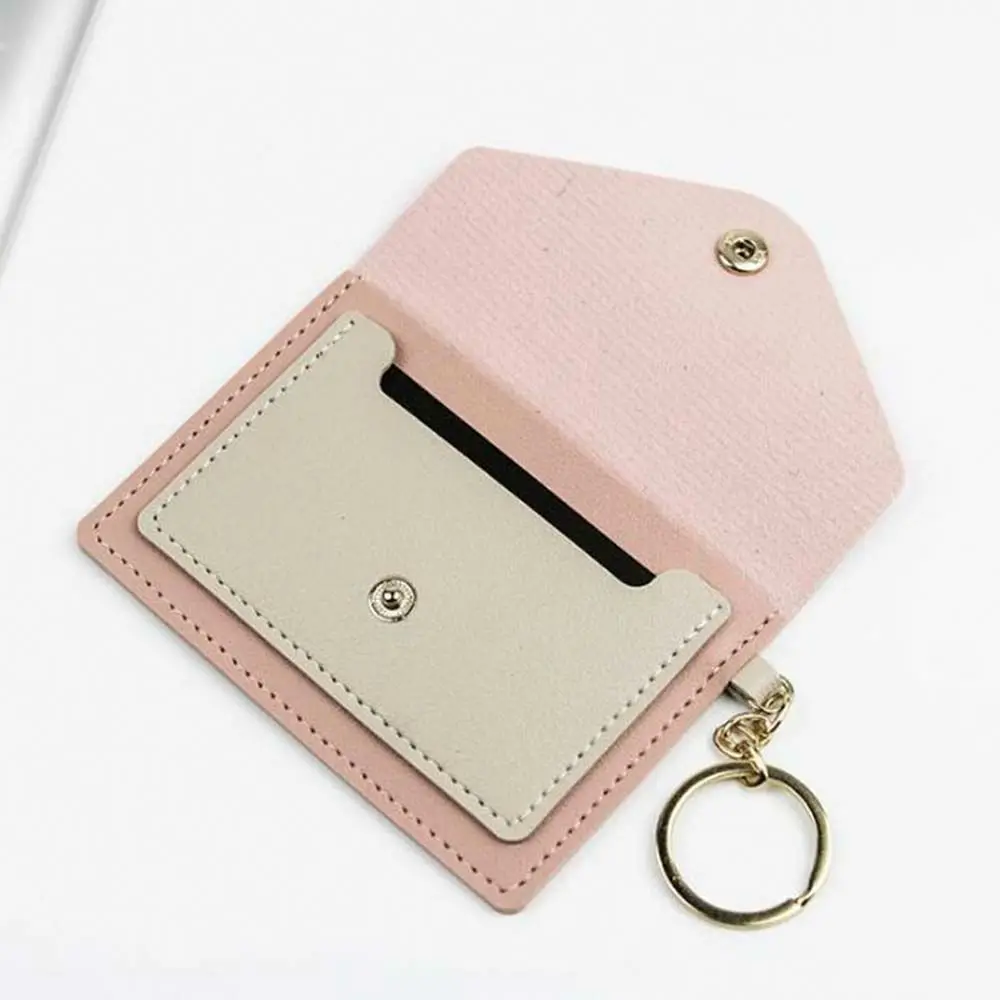 Color con llavero, funda para tarjeta de visita, tarjetero, monedero, tarjetero de estilo coreano, monedero, tarjeteros de identificación, billetera delgada