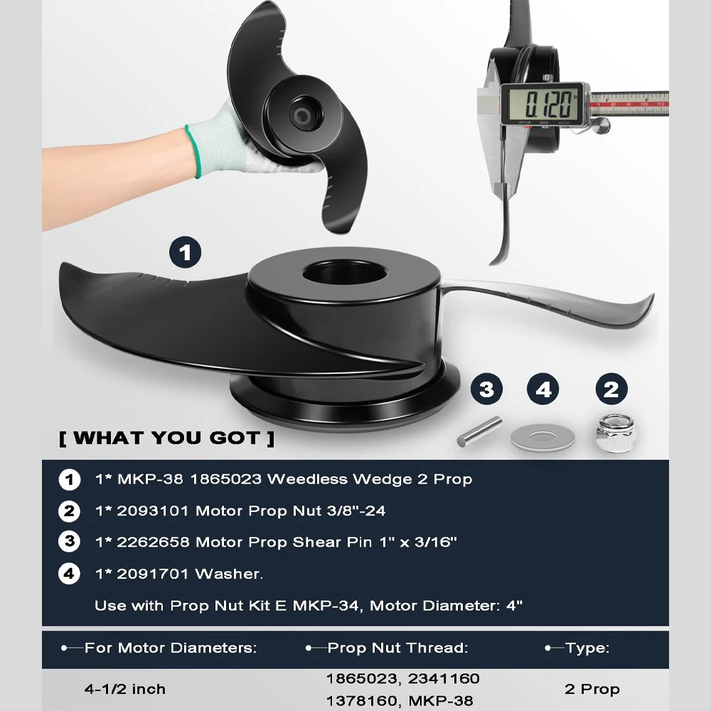 

MKP-38 Weedless Wedge 2 Prop For Minn Kota 112 lb Thrust 4-1/2" Motors, 1865023, 2341160, 1378160 Trolling Motor Prop