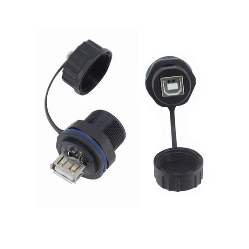 USB 2.0 Waterproof Socket Industrial Type B Female to Type A Female Print Scan Adapter Plug Connector with Dustproof  Cap