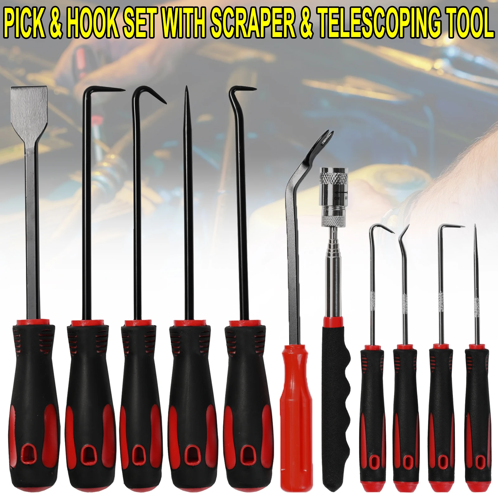 11pc Pick & Hook Set W/ Magnetic Telescoping Tool And Scraper O Ring Puller Removal Oil Seal Gasket Hand Pick Up Tool Car Repair