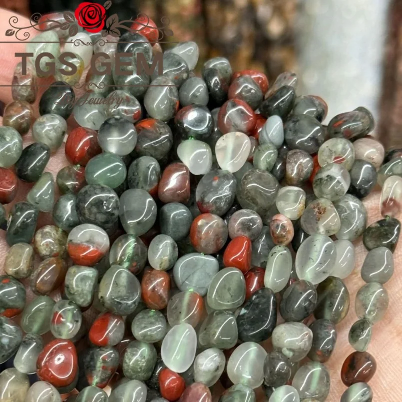 

Factory direct6-8mm AAA chicken blood stone small irregular gemstone fragments shaped gemstone beads DIY bracelet accessory15 ''