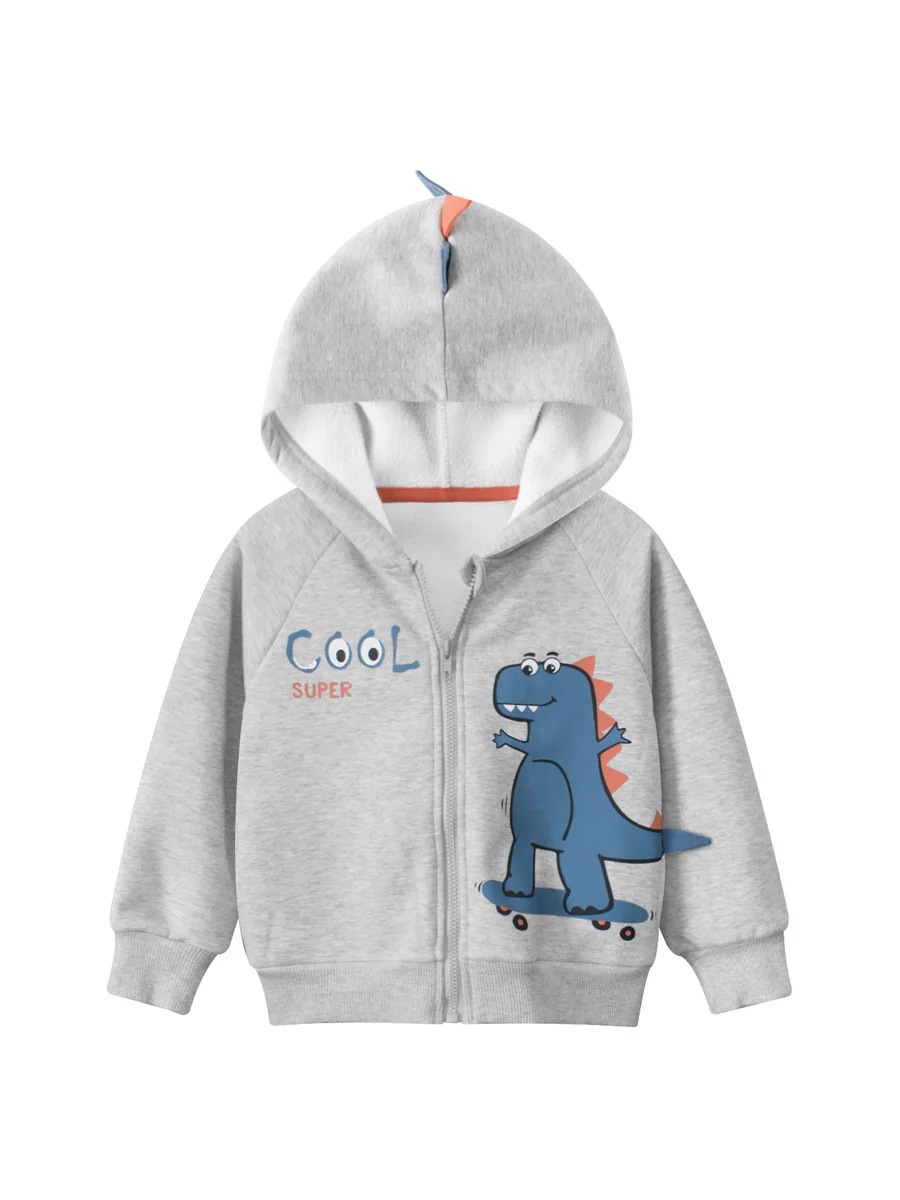 2024 Spring Dinosaurs Cartoon Hoodie Clothes for Boys Girls Fleece Cotton Zipper Casual Simplified Coat Sweatshirt Clothing