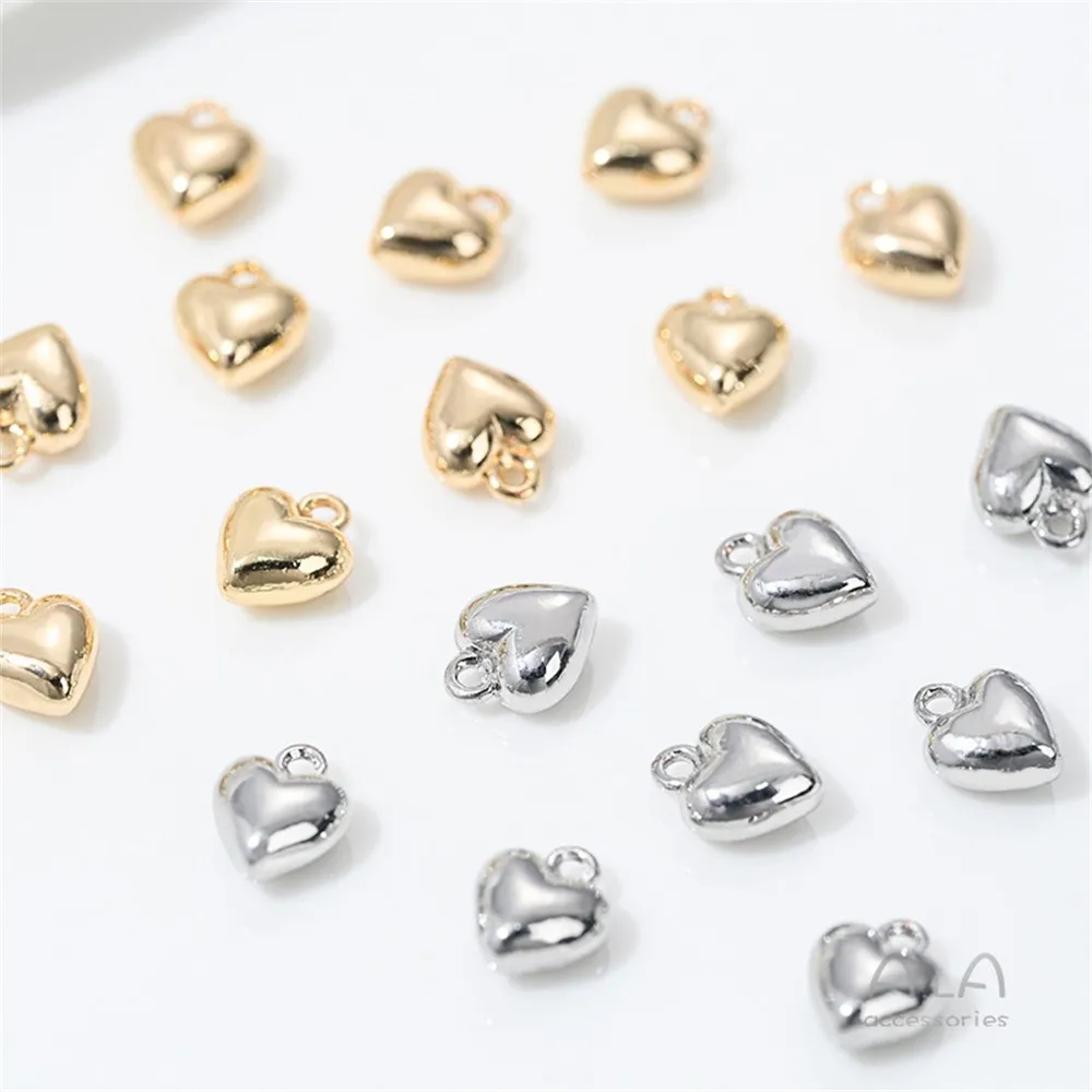 

Copper 14K Gold Color Bright Three-dimensional Small Peach Heart Pendant Diy Handmade Bracelet Tail Chain Earrings Love Pendant