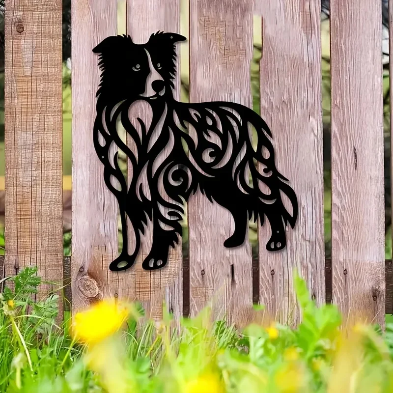 Charming Metal Border Collie Wall Art - Iron Dog Silhouette with Intricate Patterns, Perfect for Outdoor Garden, Dog Decor 1pc