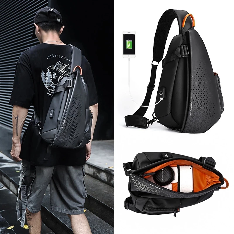 Fashion Business Men\'s Crossbody Bags Motorcycle Waterproof Nylon Chest Packs Casual Travel Large Capacity Shoulder Bag Male