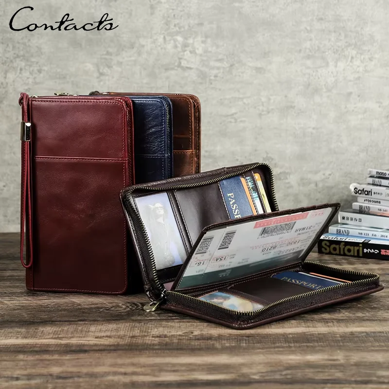 CONTACT'S Genuine Leather Clutch Bags for Men Passport Wallets Coin Purse Card Holder Men Handbags Clutch Wallets