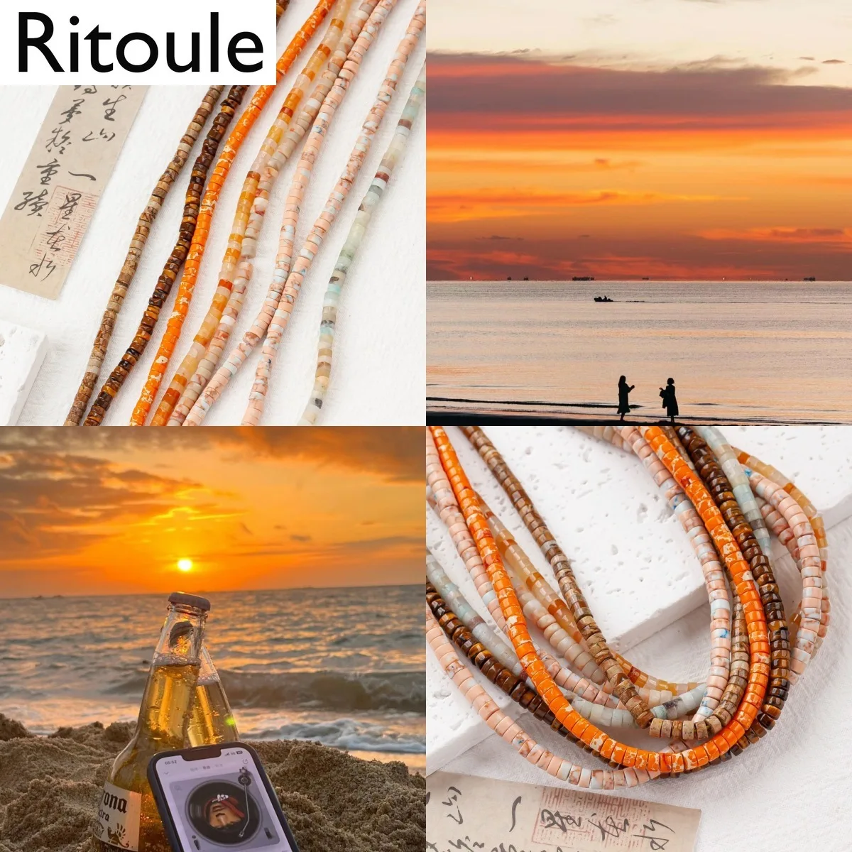 one skewer[Sunset Orange] Natural Stone 4 * 2mm Synthetic Stone Flat Wheel Beads DIY Bracelet Accessories Bracelet Material