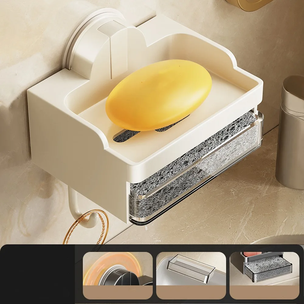 

Suction Cup Wall Mounted Soap Holder Plastic Free-Punching Soap Storage Rack Household Non Perforated Bathroom Soap Box Shower