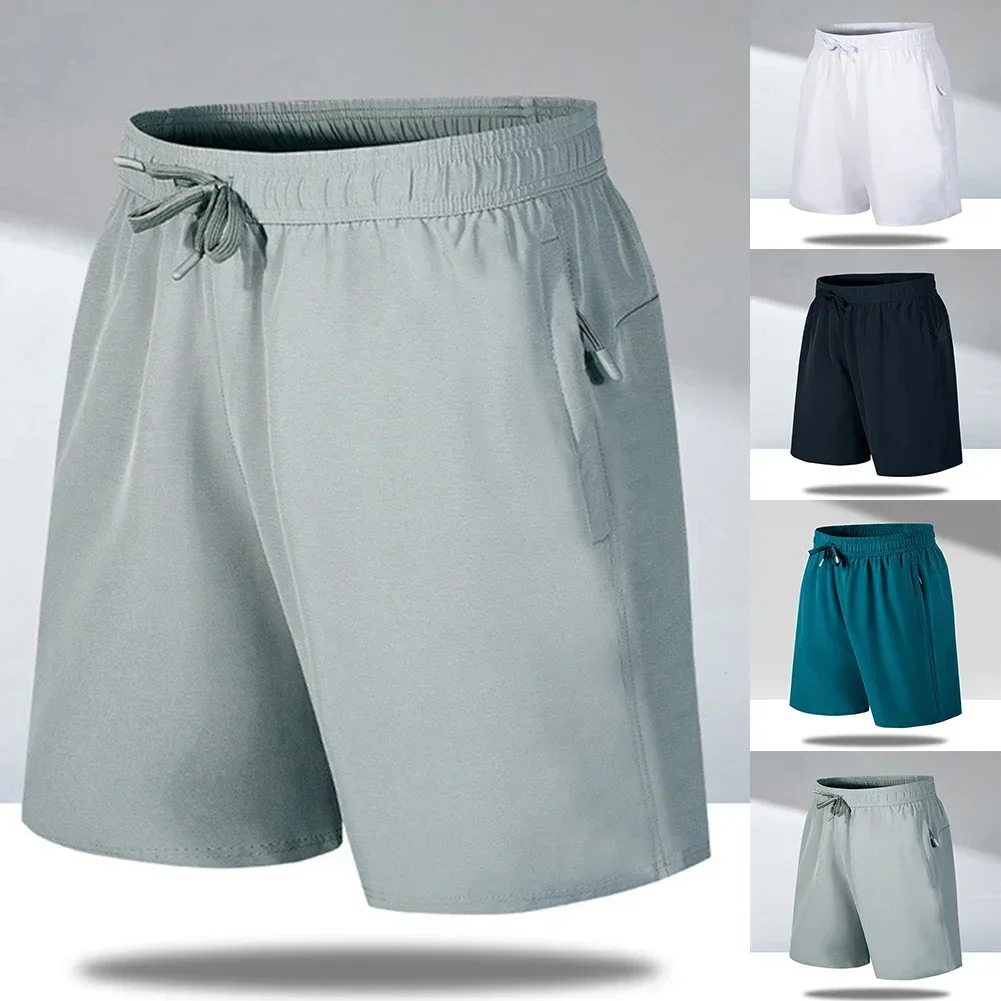 Pantalones cortos informales de seda de hielo para hombre, Shorts de playa para ejercicio al aire libre, de secado rápido para correr, trotar,