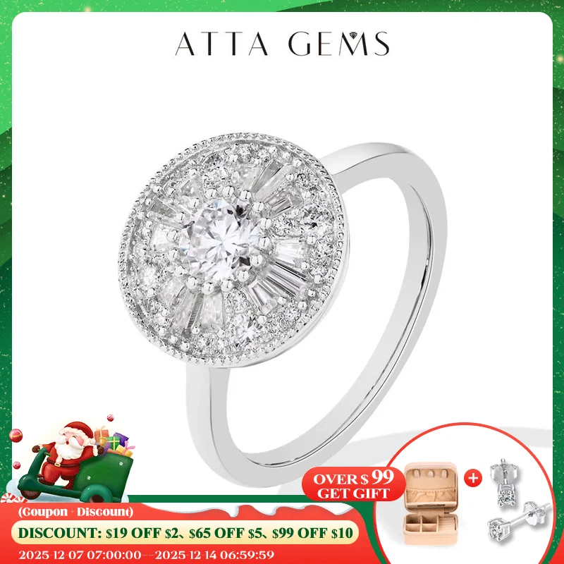 

ATTAGEMS Round Cut 0.5CT Full Moissanite Ring DVVS1 Real 925 Sterling Silver for Women Engagement Fine Jewelry Shipping From USA