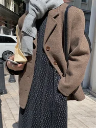 Alien Kitty 여성용 빈티지 슬림 모직 시크 블레이저, 2025 하이 스트리트 캐주얼 작업복, 우아한 오피스 레이디 코트, 겨울 신상