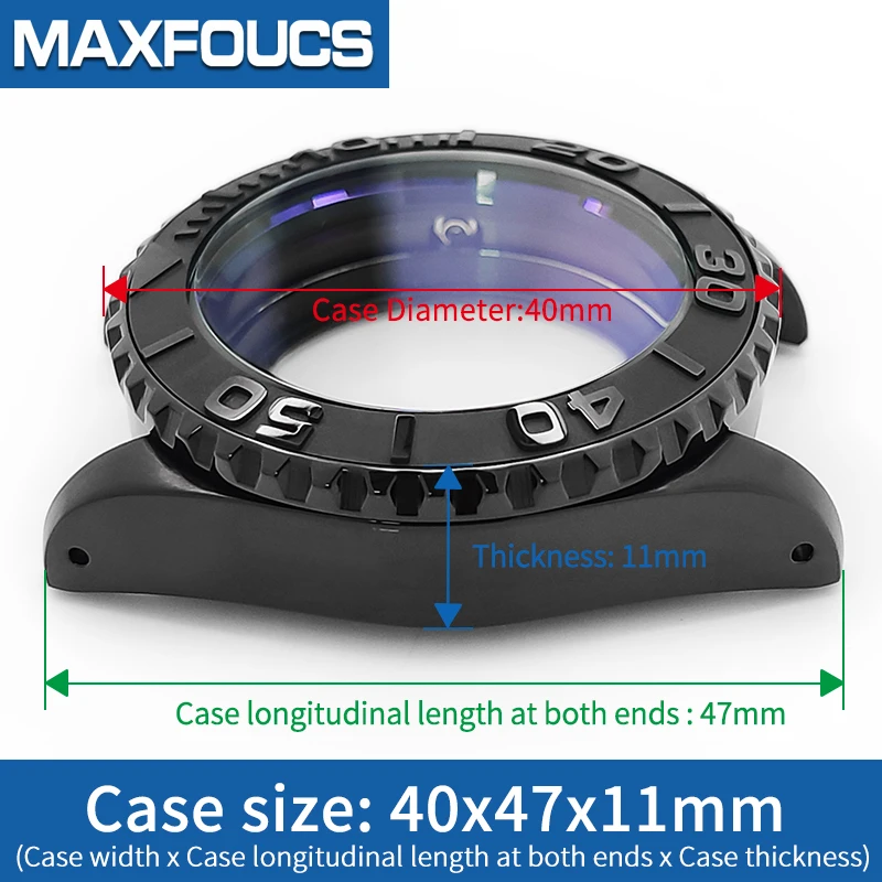 Stainless Steel  SUB Watch Case Set 3\'o Clock Shiny  For SKX007 NH35 Movement Sapphire Glass Case Back Bezel Crown