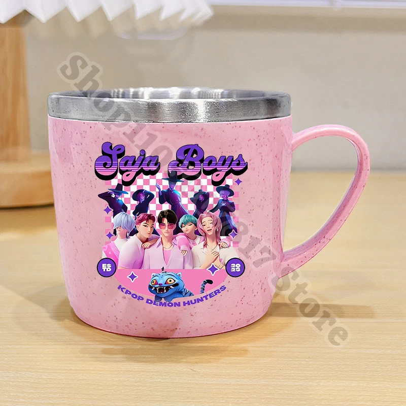 KPop شيطان الصيادين الاطفال لطيف كوب من الفولاذ المقاوم للصدأ الكرتون أنيمي القدح للقهوة الشاي الحليب الكرتون حاوية المياه أكواب فرشاة الأسنان
