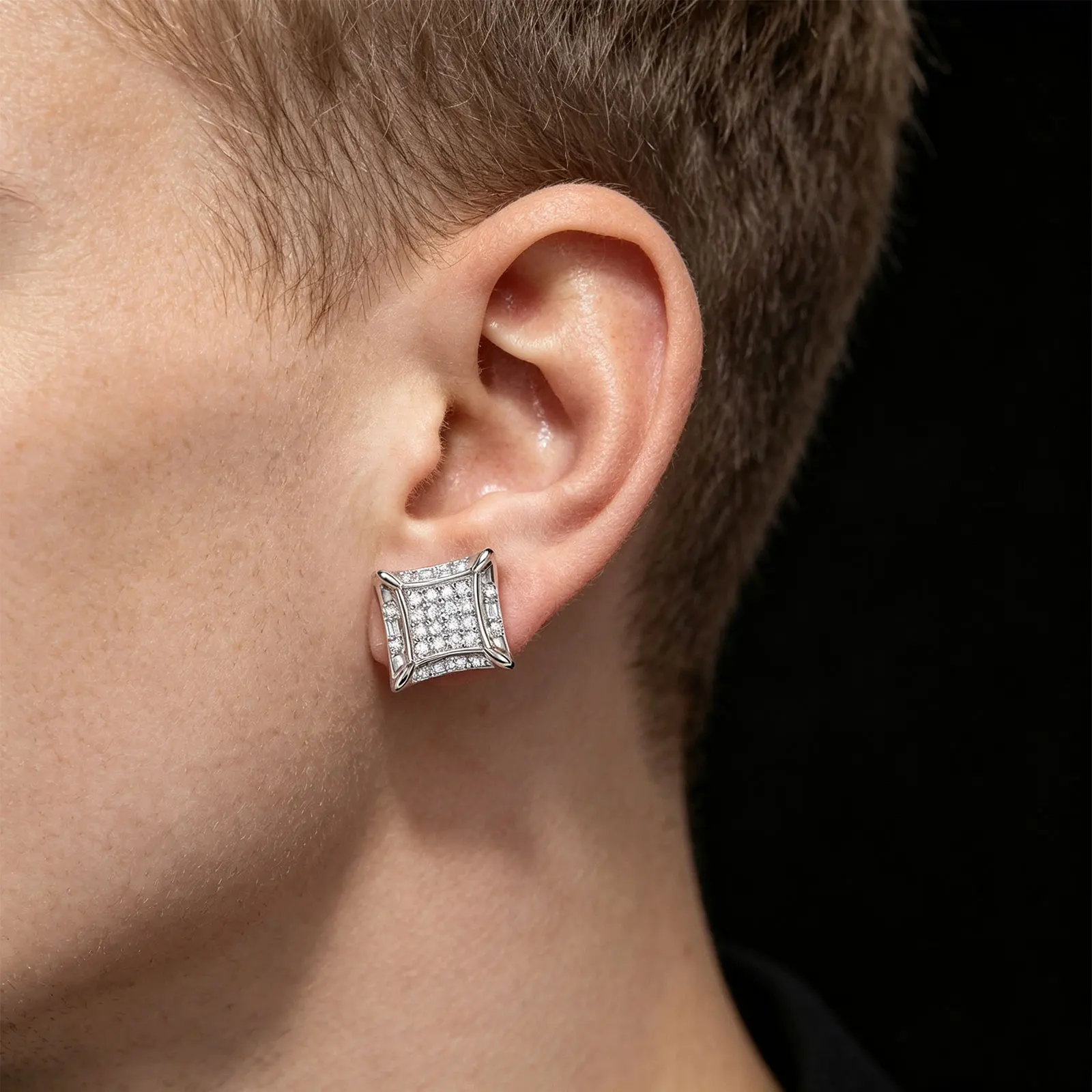 Newshe Luxury Full Pave Moissanite Stud Earrings for Couples 925 Sterling Silver Cushion Daily Wear Wedding Fine Jewelry