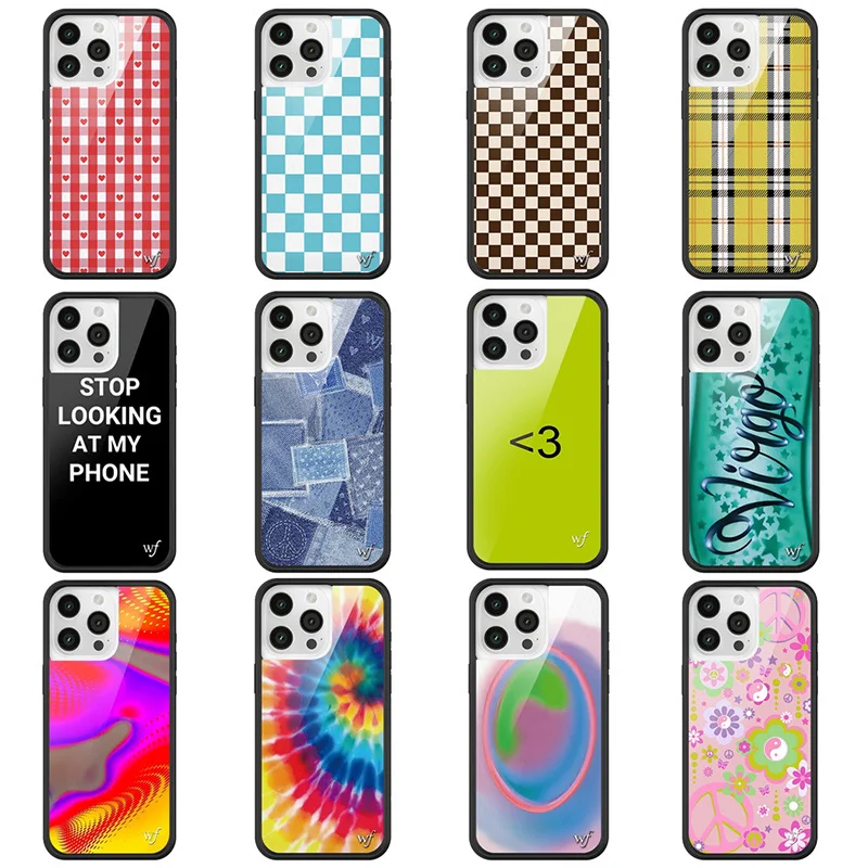 Hot Luxury Wildflower Plaid Fabric Light Phone Case For iPhone 13 14 15 16 Pro Max WF Metal Logo Cartoon Fashion Anti Fall Cover