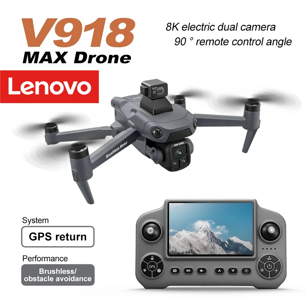 Drone GPS Lenovo V918 MAX 360 °   Drone quadricoptère RC sans balais avec évitement d'obstacles par laser, caméra professionnelle 8K, 3 batteries et WIFI
