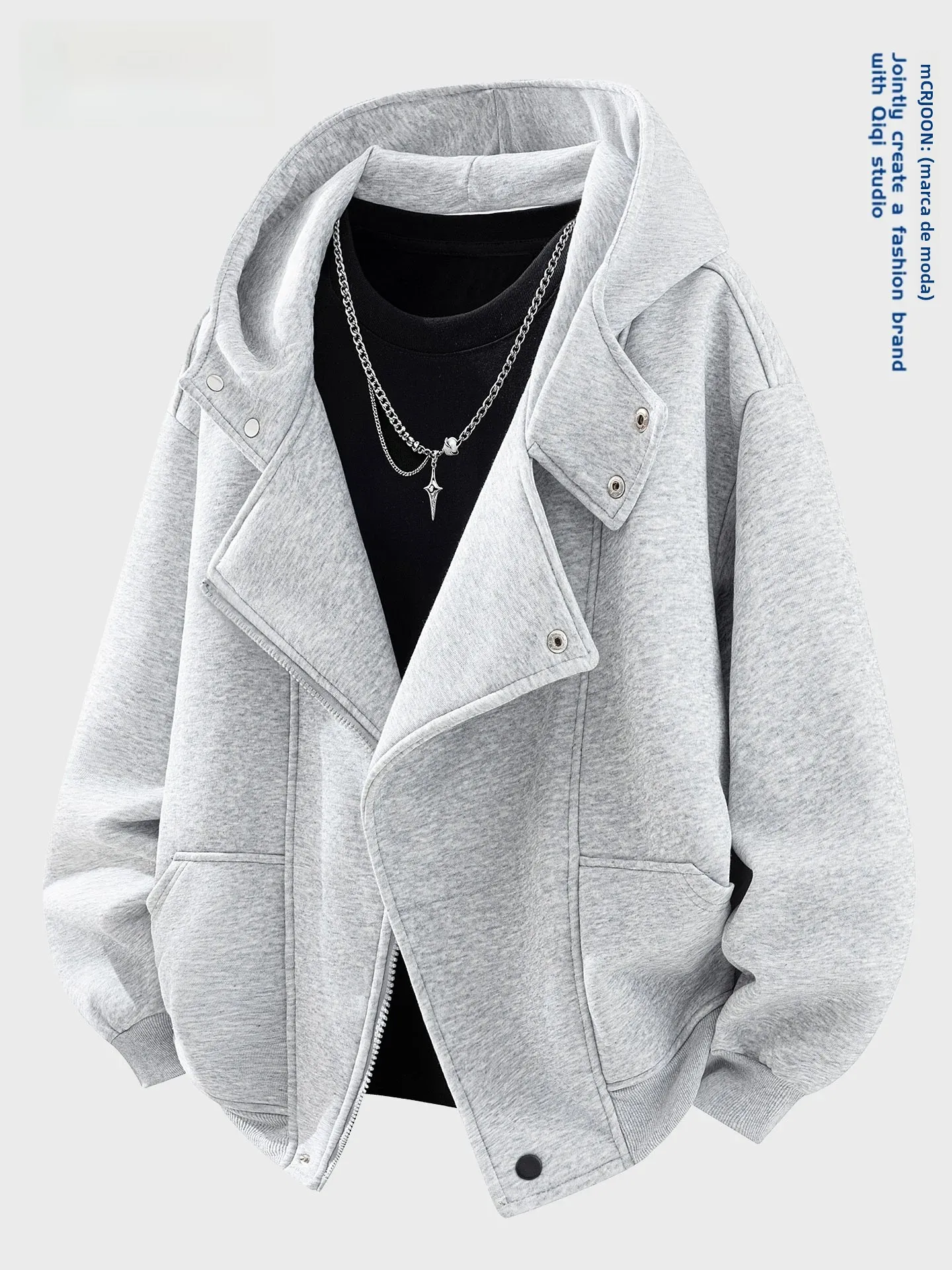 Cardigã Aberto Masculino Estilo Americano, Estrutura Assimétrica, Moletom Pesado, Novo, Solto, Moderno, Jaqueta com Capuz de ...