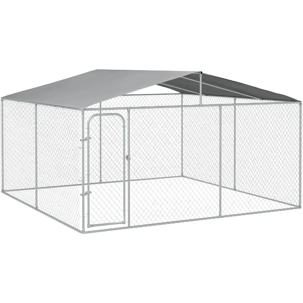 

Outdoor large dog house, heavy-duty dog cage with waterproof cover, fence dog path with galvanized chain links, safety lock