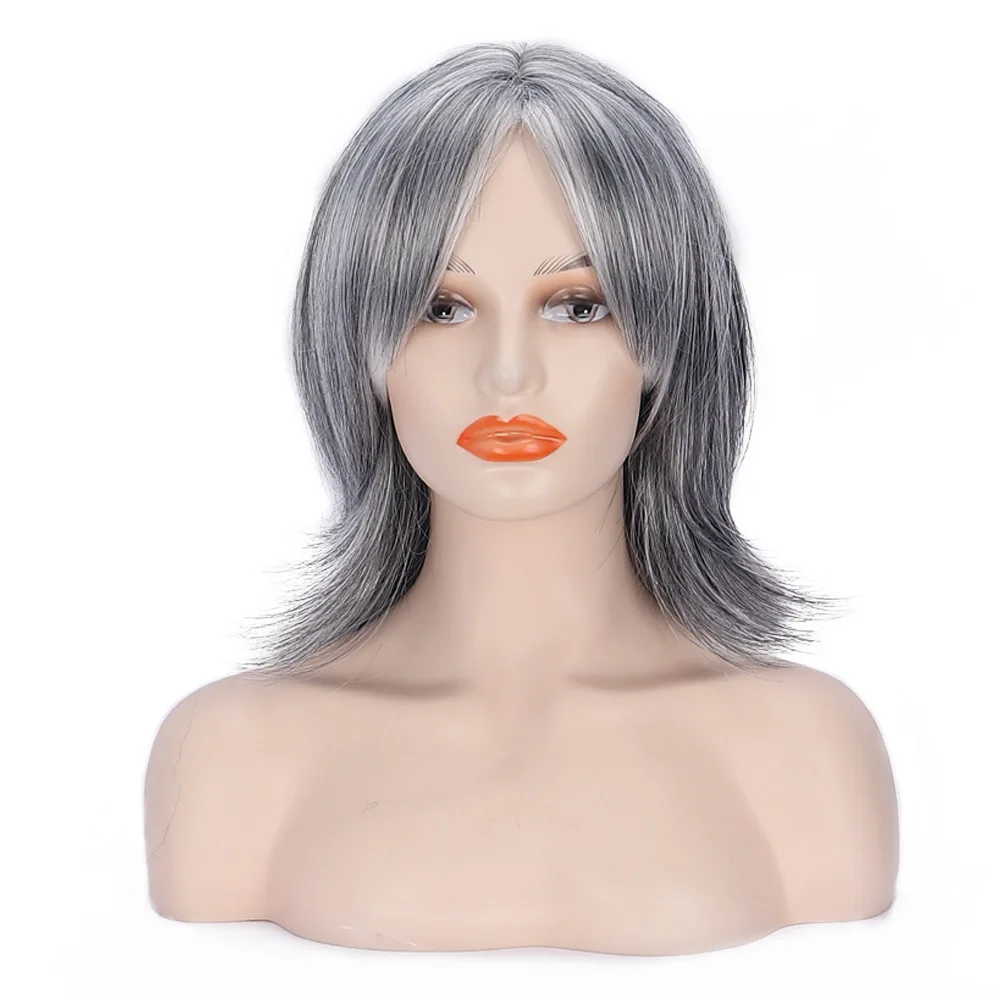 New Fashionable White  Grey White Outwardly Raised Octagonal bangs Chemical Fiber Head Cover Short Wigs