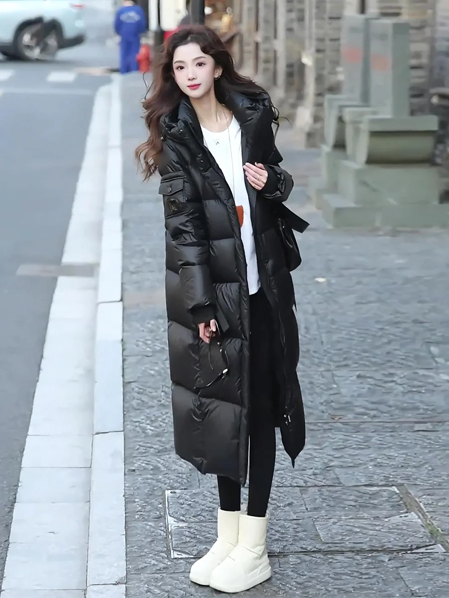 Mujer Thiened Long White Du down Jaet Invierno Faionable Abrigo resistente al frío extremo Commute Sle con sombrero