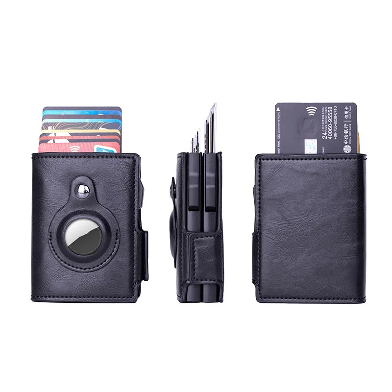 New Airtag Wallet ID Bank Credit Card Holder RFID Blocking Airtags Card Bag Men PU Leather Purse With Double Aluminum Box