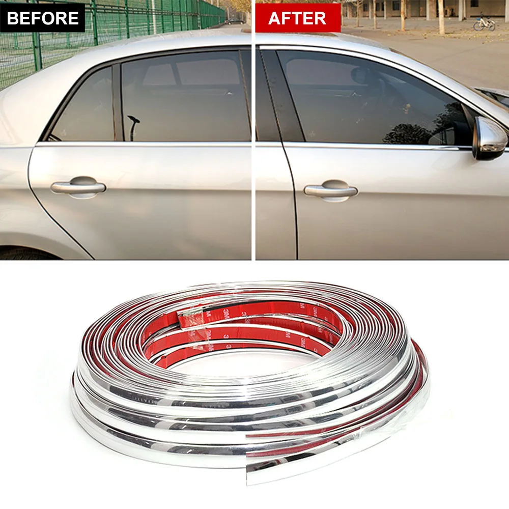 Car Styling Auto Self Adhesive Side Door Chrome Strip Moulding Decoration Bumper Grilles Protector Trim Tape Car Accessories