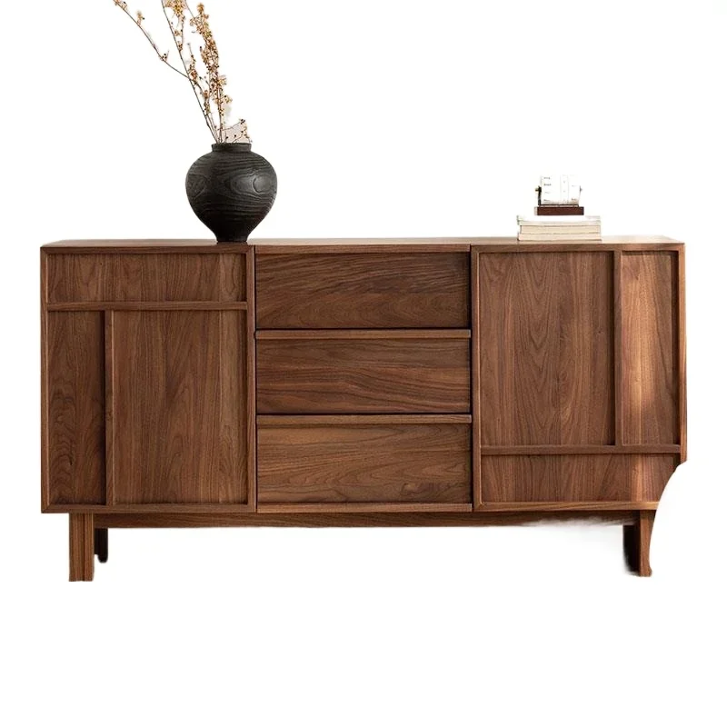

Medieval walnut solid wood bone line bucket cabinet, modern simple log wind multi-functional storage side cabinet