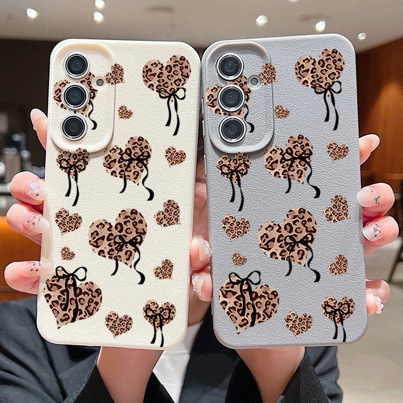Leopard Heart Phone Case For Samsung Galaxy S25 Edge S24 S25 FE S23 S22 Ultra Plus A17 A56 A55 A36 A15 A16 Soft Silicone Cover