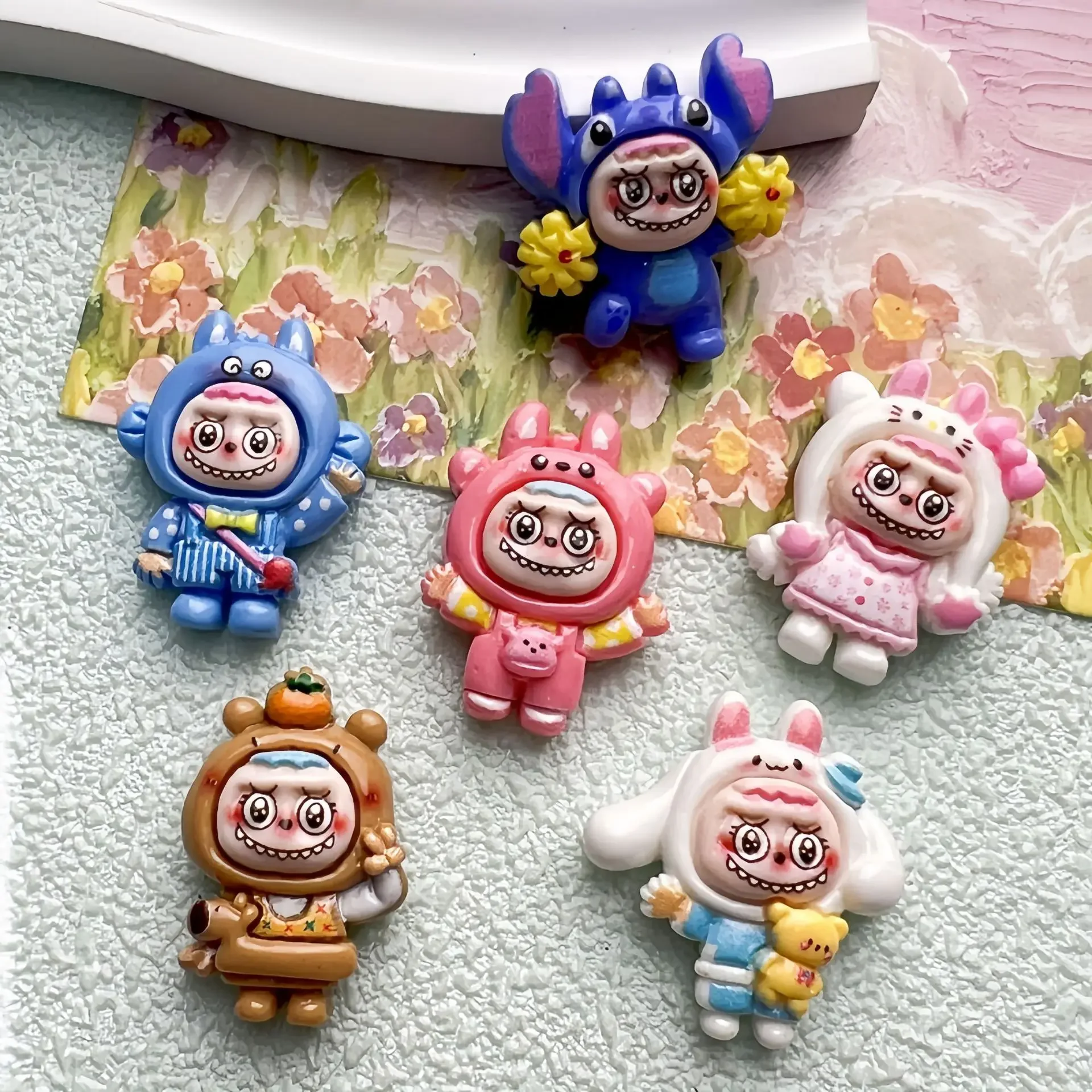 5pcs Cartoon funny miniso labubu resin flatback cabochons diy crafts materials jewelry making charms