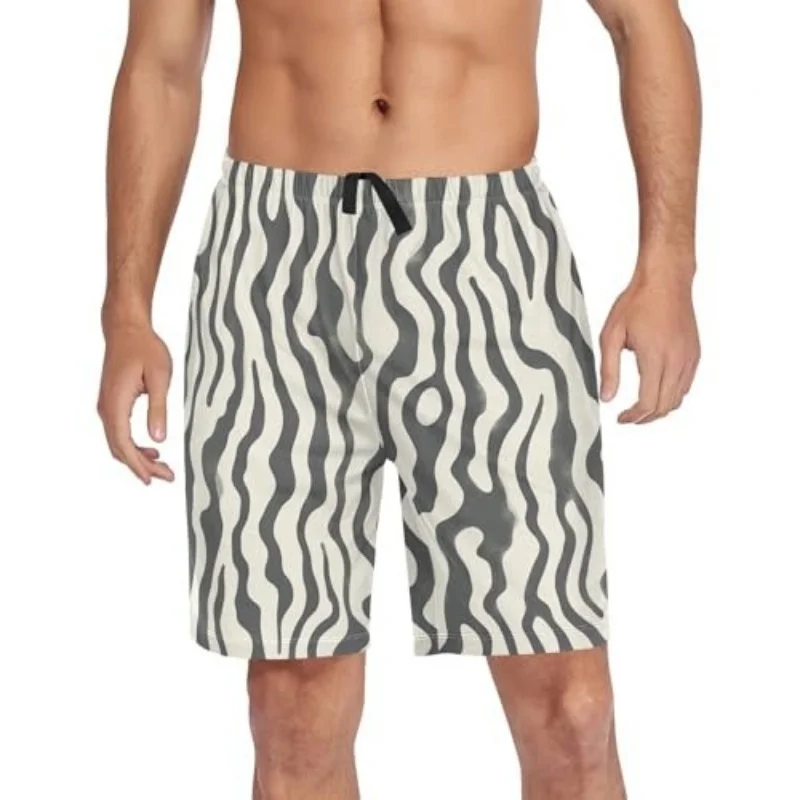 

Men's Shorts Casual Loose Pockets and Elastic Waist Drawstring Straight Fit Short Pants Holiday Zebra Printed Bohemian Bottoms
