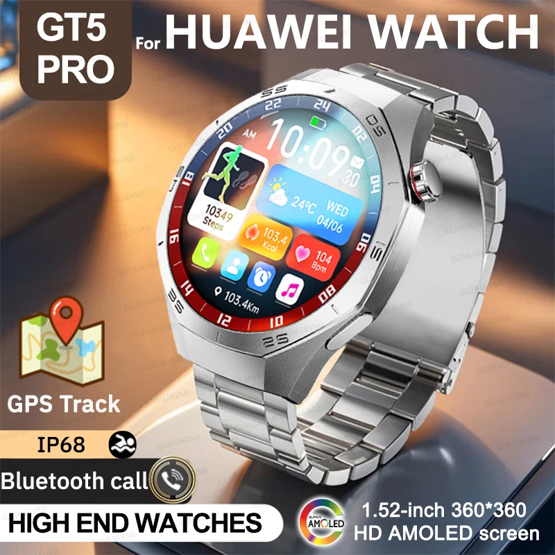 

2025 для Huawei, элитные модные новые умные часы GT5 Pro для мужчин, GPS-трекер, компас, IP68, водонепроницаемые, 100 + спортивные часы с HD-вызовом