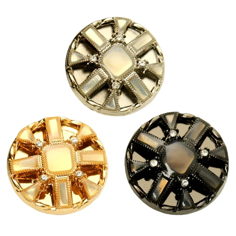 Design Button for Clothing Women's Cardigan Sweater Suit Coat Jacket Windbreaker Metal Golden Diamond Button 6pcs 22mm