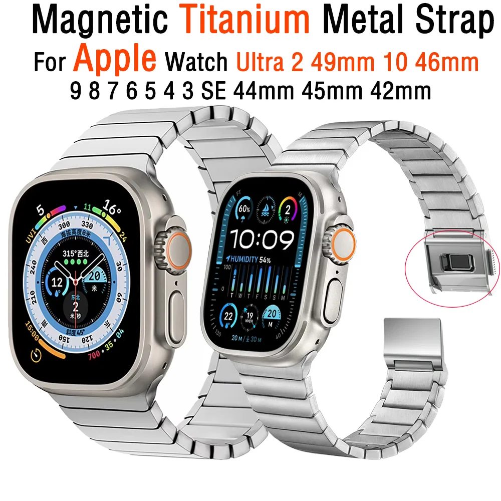 

Magnetic Titanium Metal Strap for Apple Watch Ultra 2 49mm 10 46mm Comfortable Wristband iWatch 9 8 7 6 5 SE 44mm 45mm Bracelet