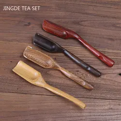 1pc Exquisite Bamboo Wooden Scoops Black Sandalwood Flower Pear Chicken Wing Tea Spoon Customized Chinese Tea Accessories