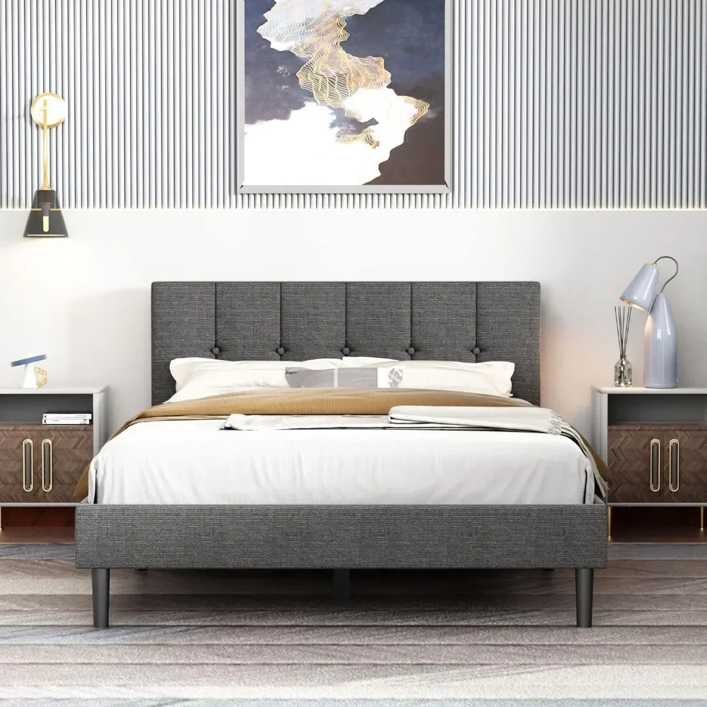 Bedframe, Full-Size Bedframe, Matrasbasis Met Metalen Planksteun, Geluidloos Ontwerp, Eenvoudig Te Monteren Bedframe