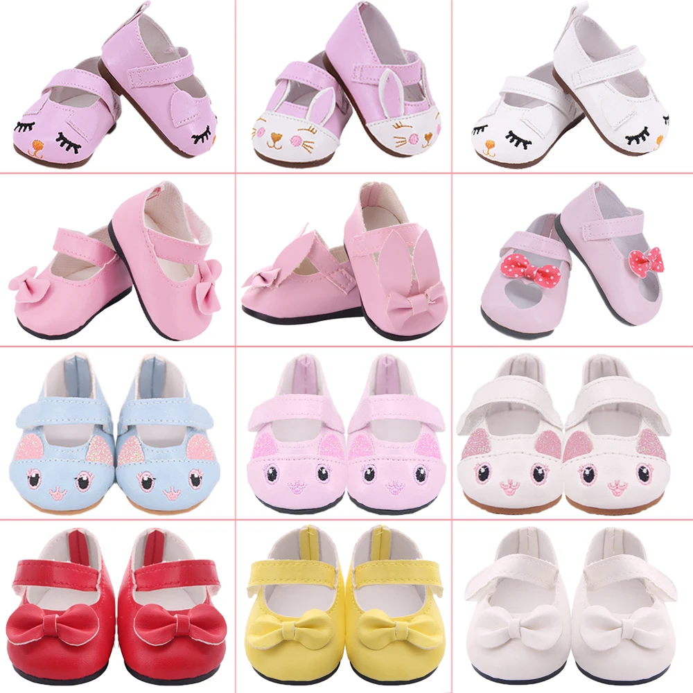 7Cm Handmade Cat PU Buckle Shoes For 18Inch American Doll 43cm Reborn Baby Doll Shoes Accessories Our Generation Girls Toy Gift