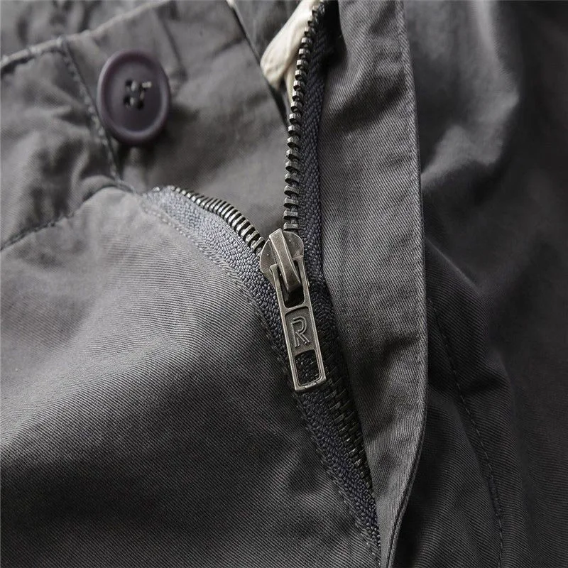 Vintage Fashion Solid Color Multiple Pockets Men's Cargo Pants Classic Button Man Street Casual Loose Youth All-match Trousers