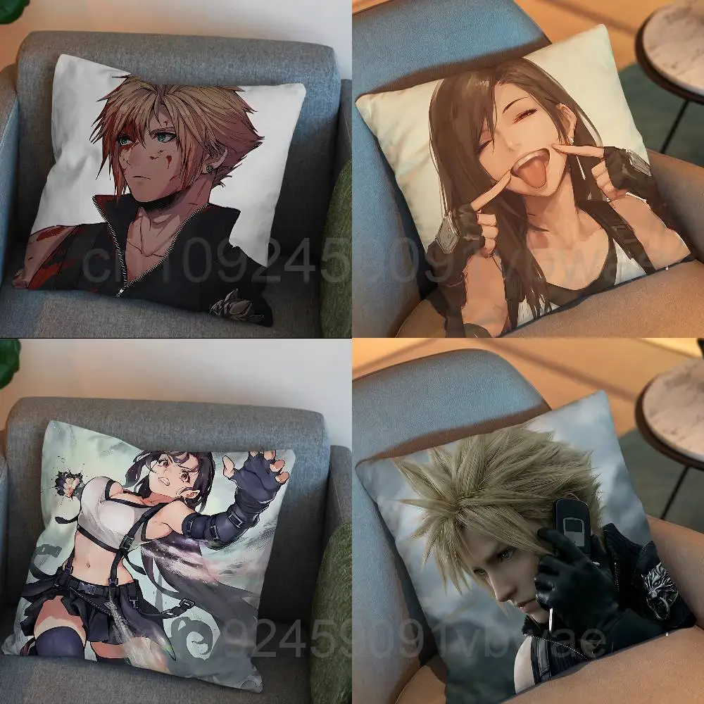 

Cloud Strife Tifa Lockhart FF7 Pillow Case Anti-dustmite Pillowcase Invisible zipper silky short plush Sofa cushion cover